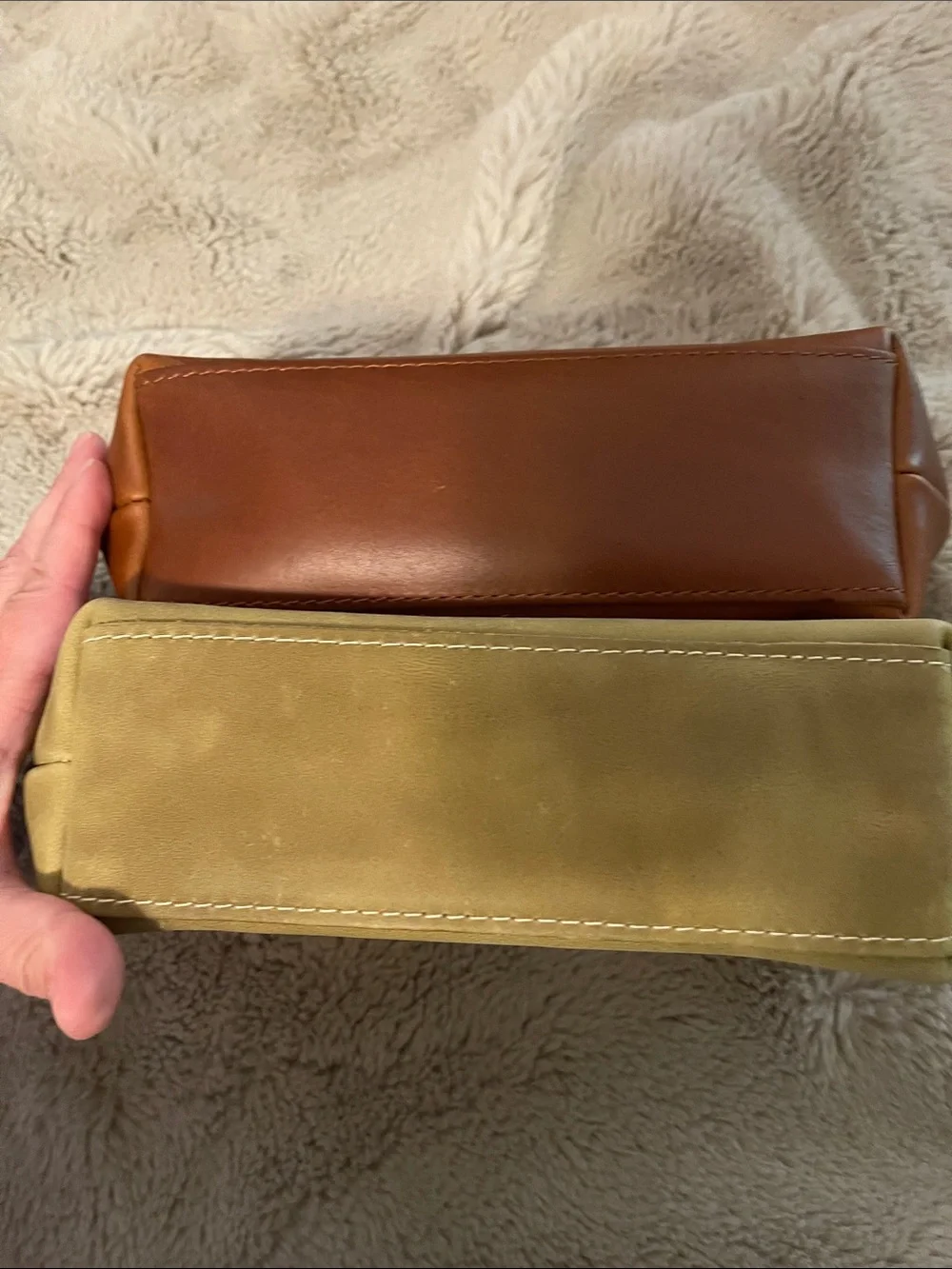 Two Portland leather eclipse makeup zippered pouches - Anjou and honey